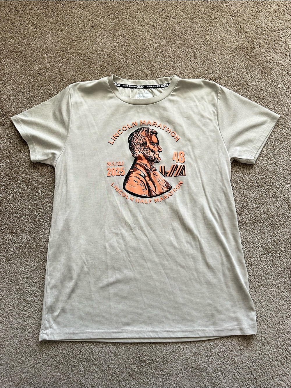 Lincoln Marathon Short-Sleeve Graphic Tee - Cream with Peach Print